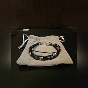 Women's Black Multi-Strand Cord Bracelet with Silver Accents